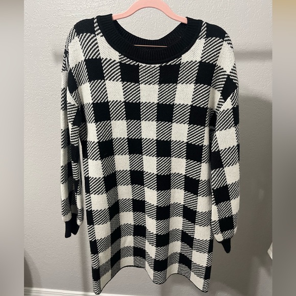 LPA Revolve Floyd Buffalo Plaid Sweater Dress in Black & Ivory - Picture 4 of 9